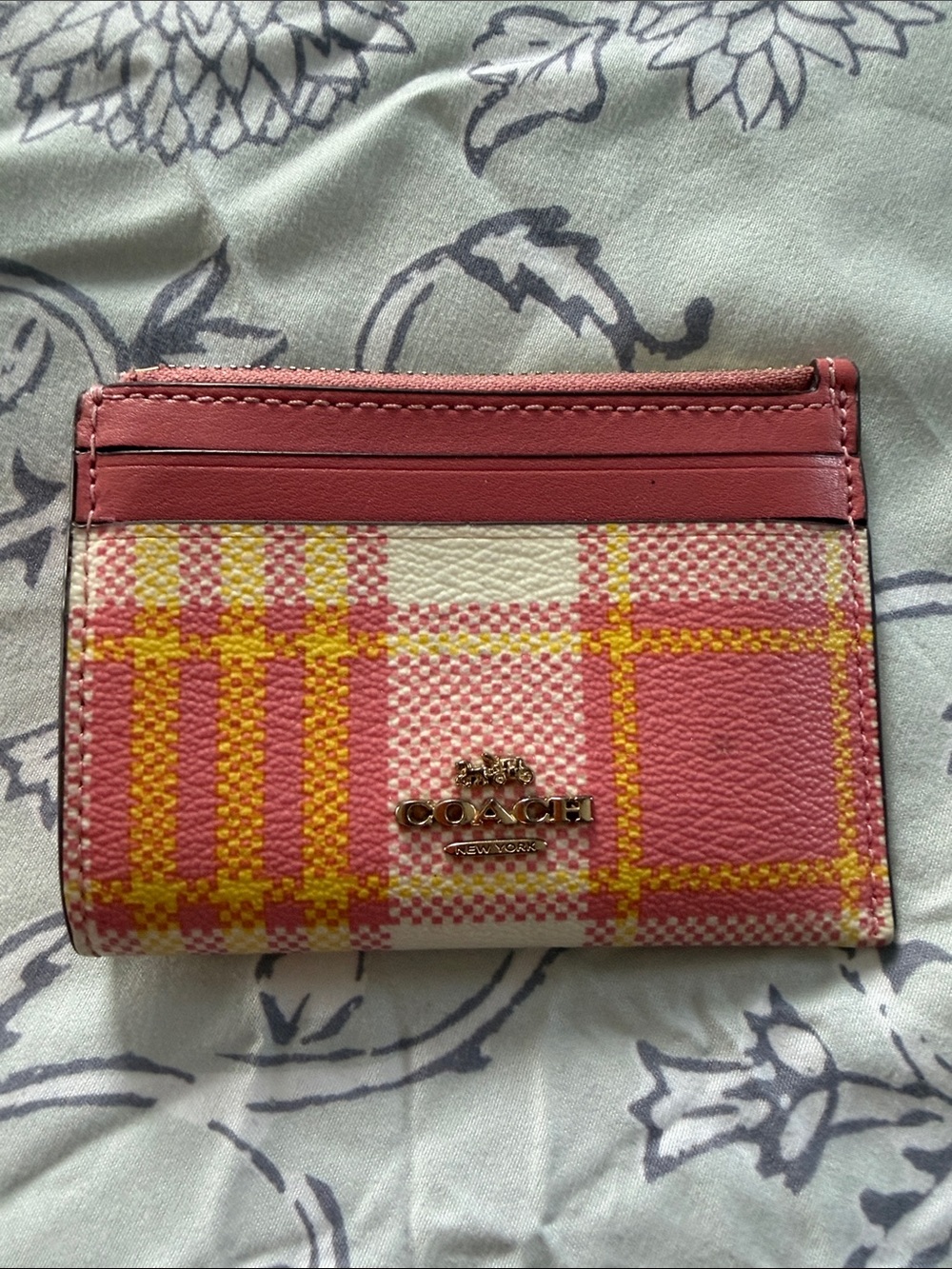 Coach Pink, Yellow & Cream Plaid Card Case Wallet- read description
